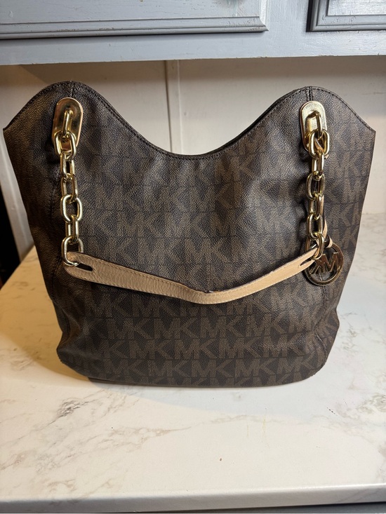 Michael Kors Handbags - Michael Kors Brown MK Logo Chain-Handle Shoulder Bag